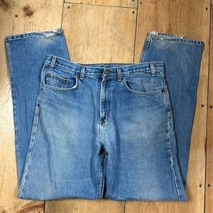 Kirkland Signature relaxed fit worn  Retro Jeans with Embroidered CROSS, 36 x 33